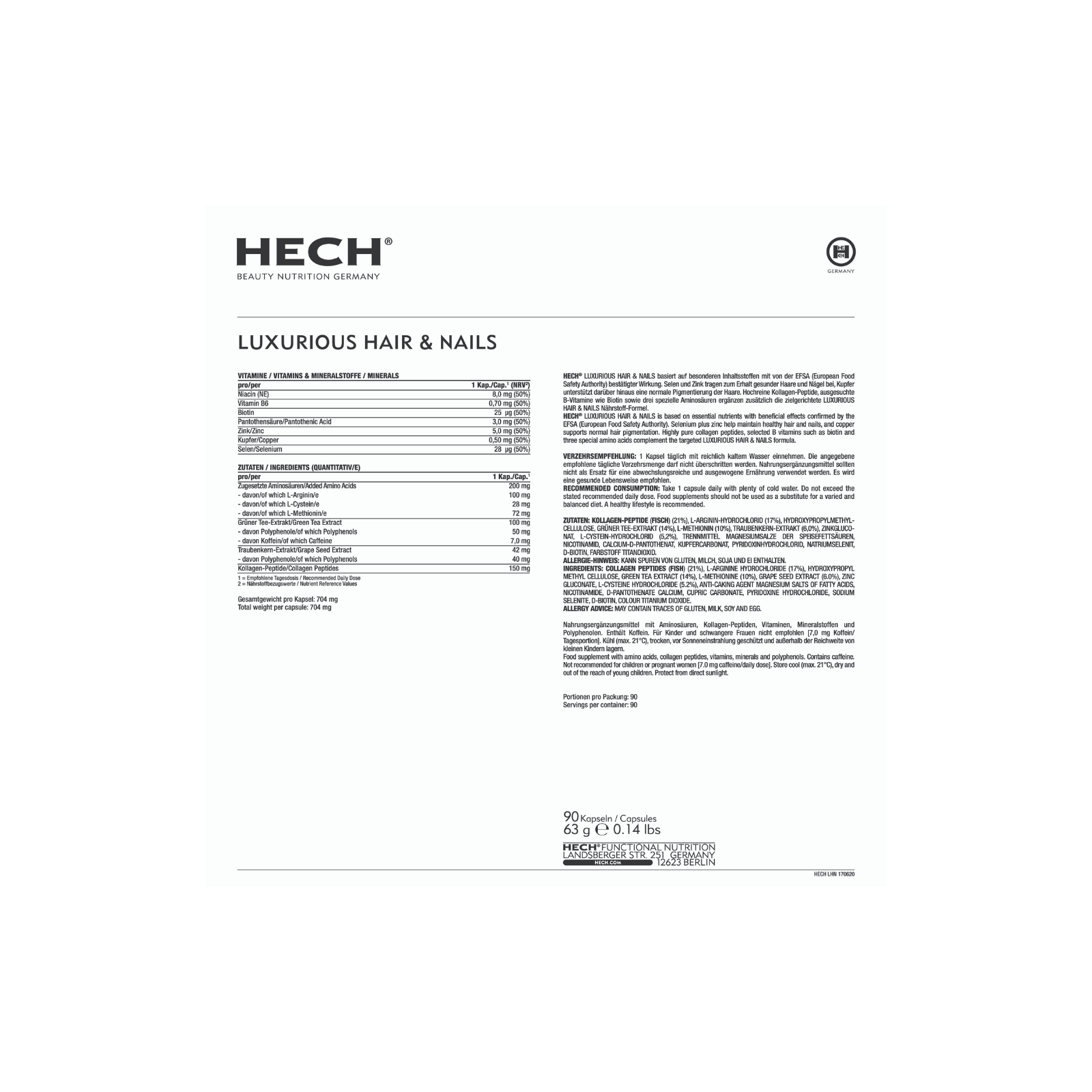 HECH Hair and Nails Complex juukseid ja küüsi tugevdavad kapslid 90tk