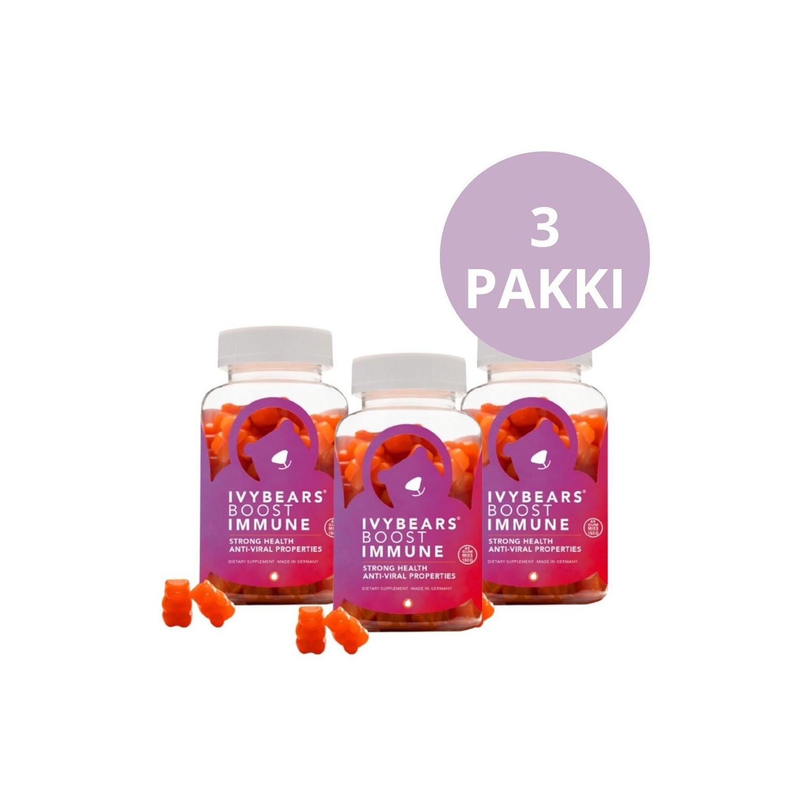 Komplekt! 3x IvyBears Boost Immune kummikarud 3x60tk