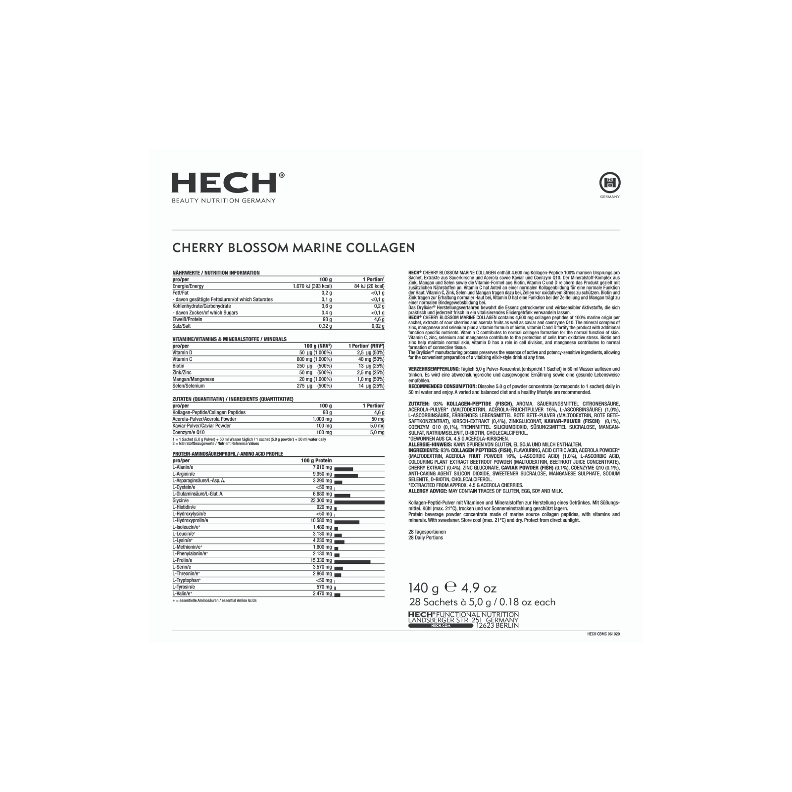 HECH Cherry Blossom Marine Collagen toidulisand kollageenipulbri pakid 28tk