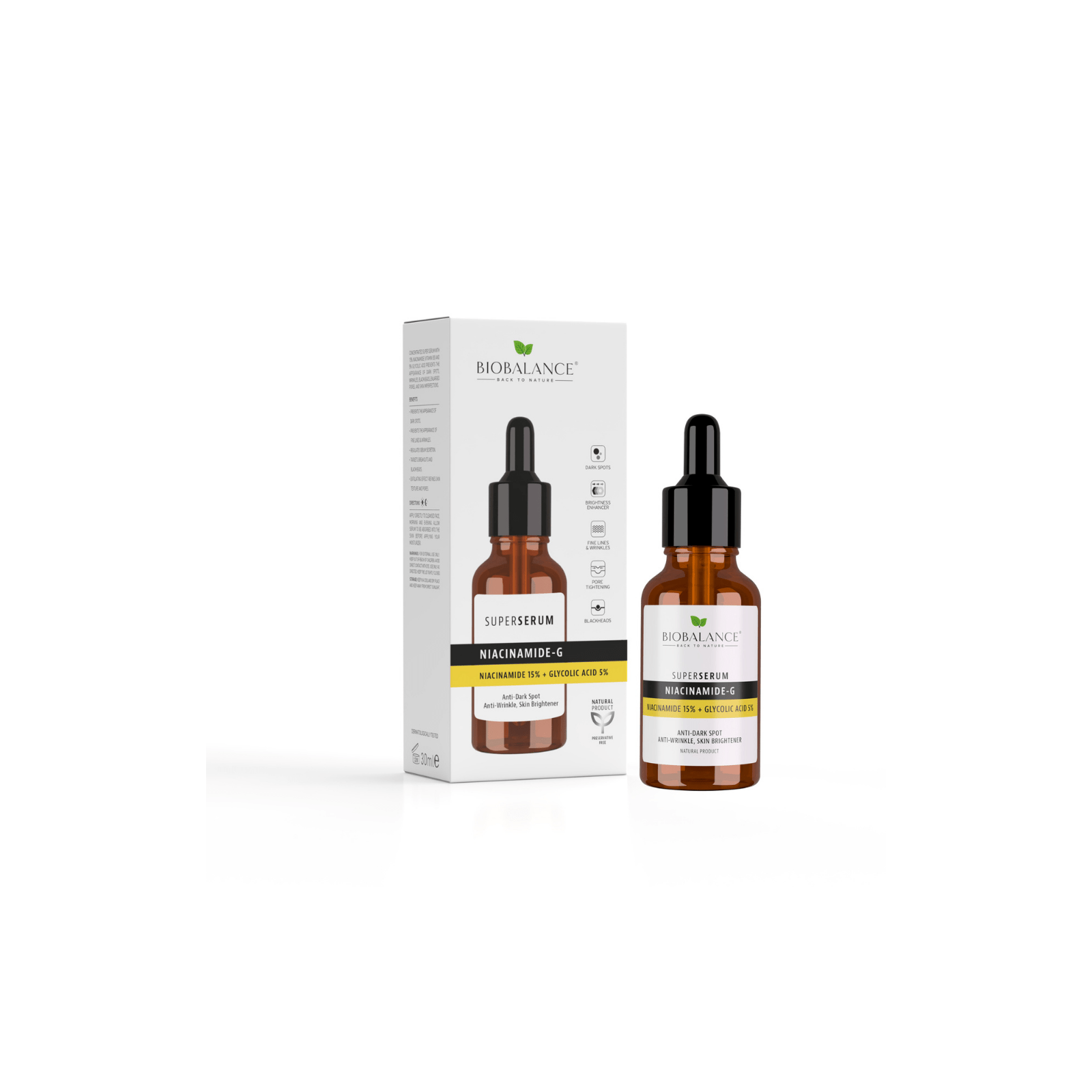 Bio Balance Niacinamide 15% + Glycolic Acid 5% pigmendilaikude- ja vananemisvastane seerum 30ml