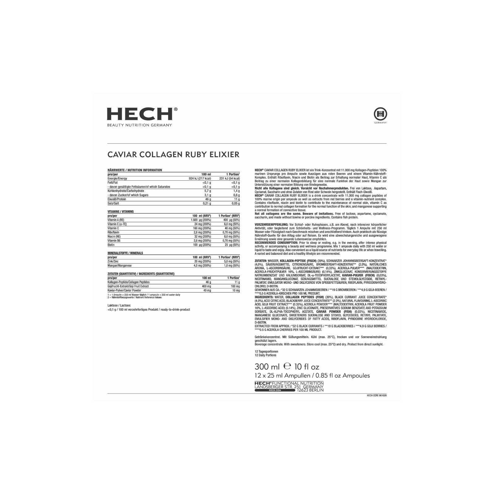 HECH Caviar Collagen Ruby Elixier kollageenijook peptiididega