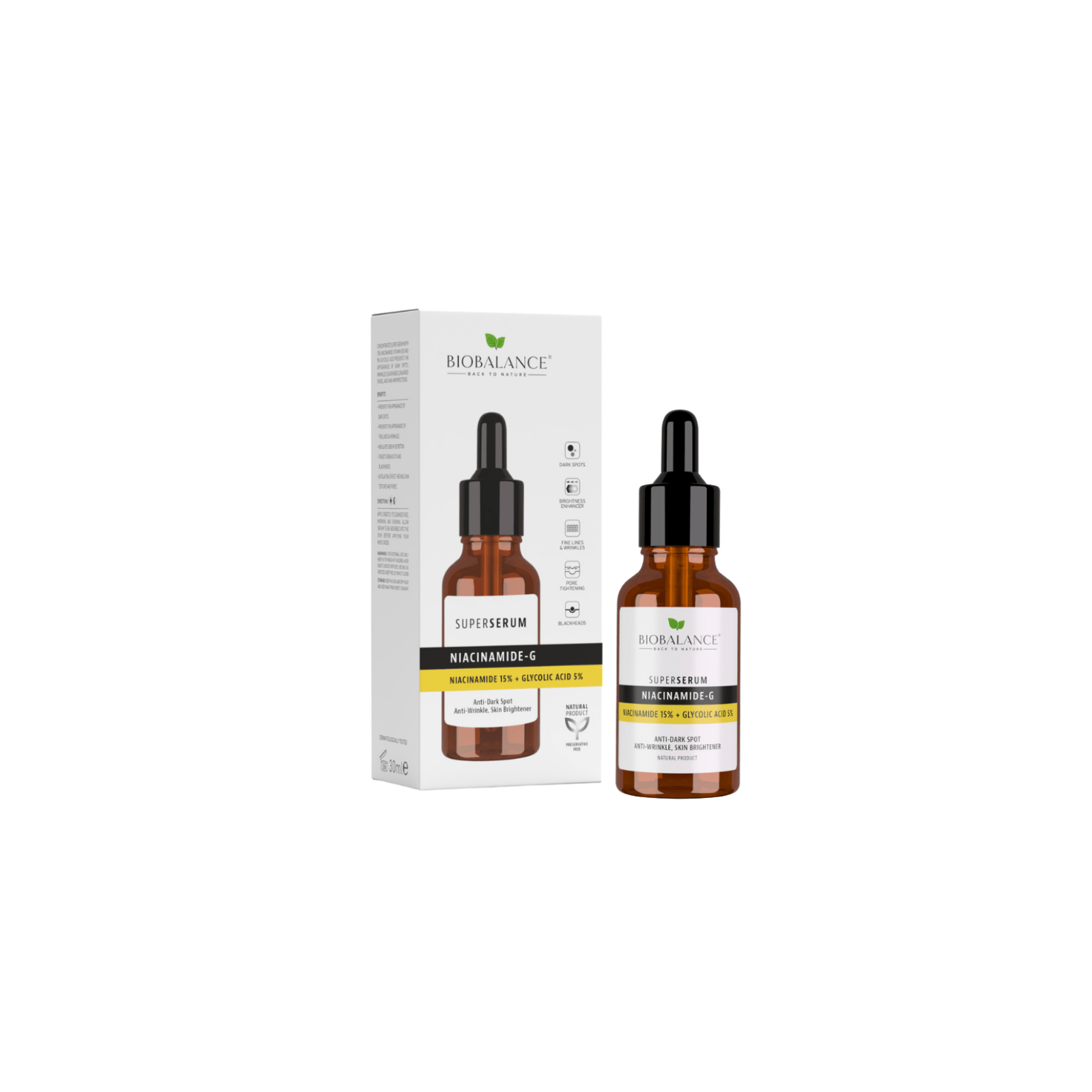 Bio Balance Niacinamide 15% + Glycolic Acid 5% pigmendilaikude- ja vananemisvastane seerum 30ml