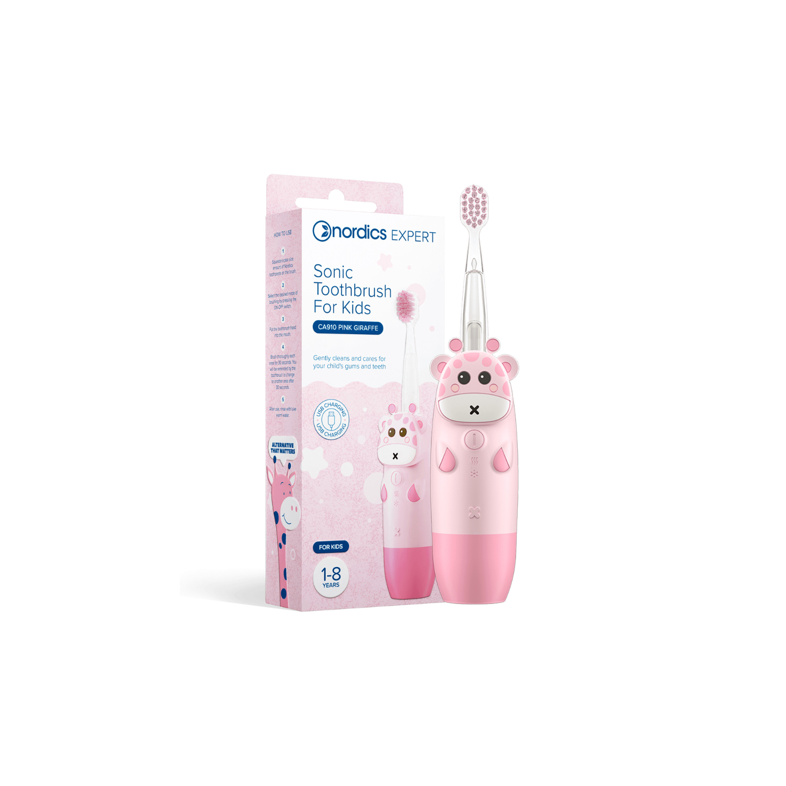 Nordics Kids Sonic Toothbrush CA910 Pink Giraffe elektriline hambahari USB kaabliga