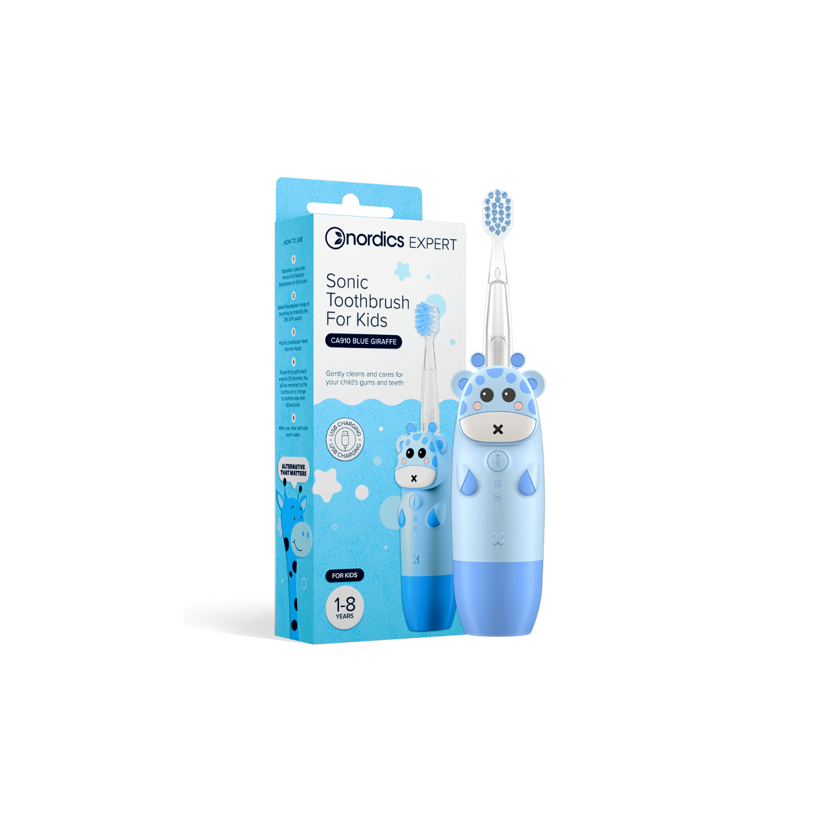 Nordics Kids Sonic Toothbrush CA910 Blue Giraffe elektriline hambahari USB kaabliga