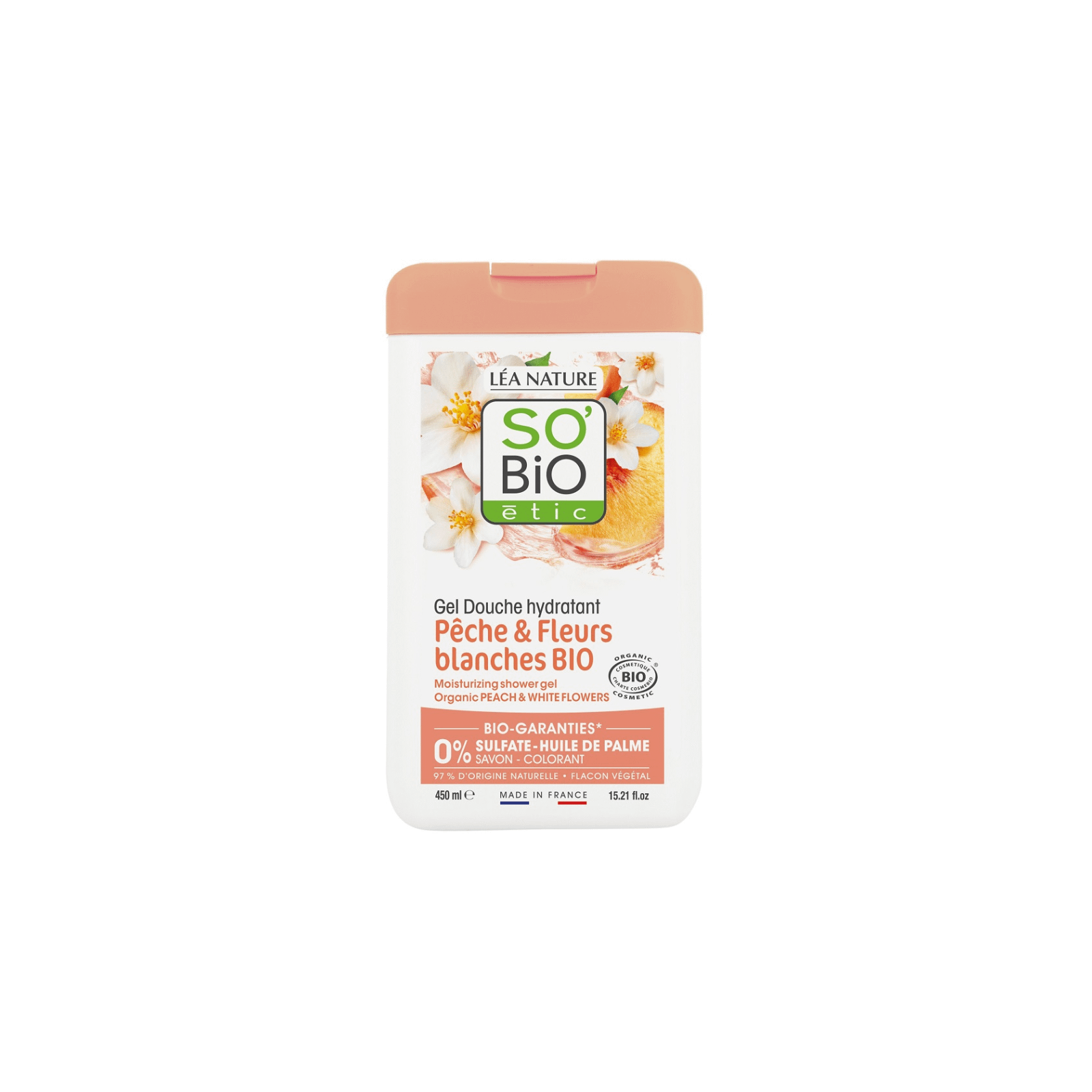 So Bio Moisturizing Shower Gel Peach & White Flowers niisutav dušigeel 450ml