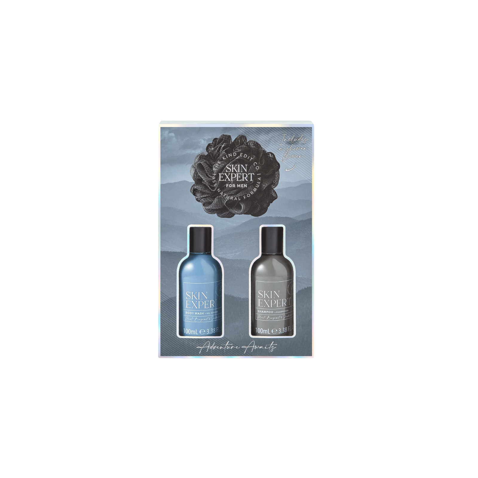 The Kind Edit Co. Skin Expert Mini Shower Kit kinkekomplekt šampooni, dušigeeli ja pesusvammiga